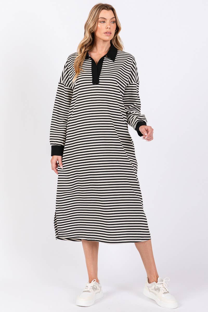 STRIPED KNIT OVERSIZED MAXI DRESS