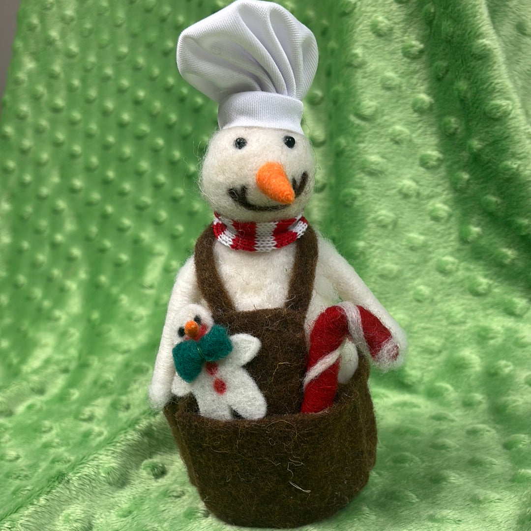 Set of 3 Felt Snowmen Chef Ornaments
