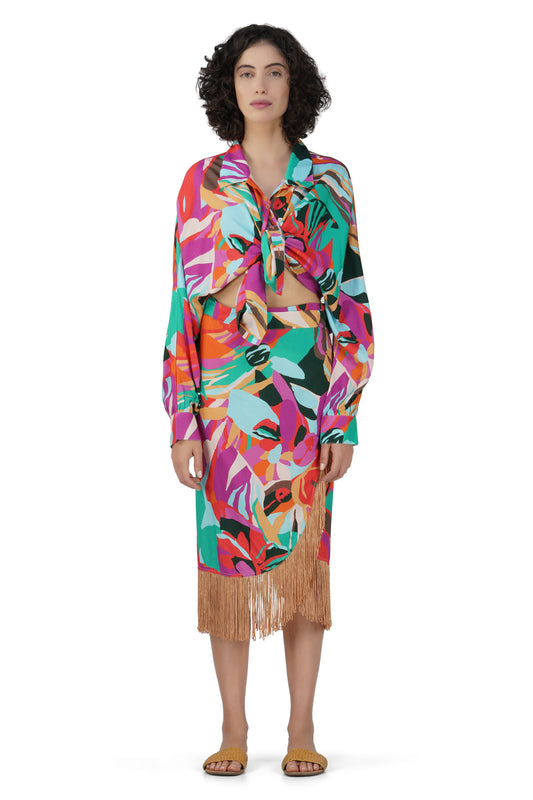 Candy Rose Printed Fringed Skirt CoverUp