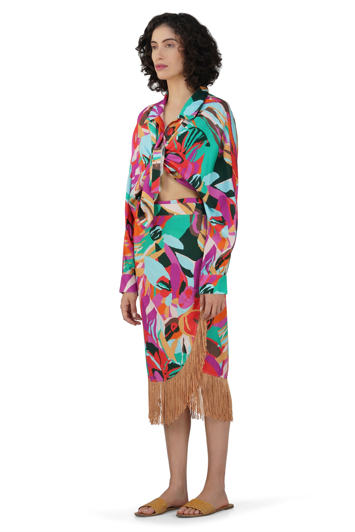 Candy Rose Printed Fringed Skirt CoverUp