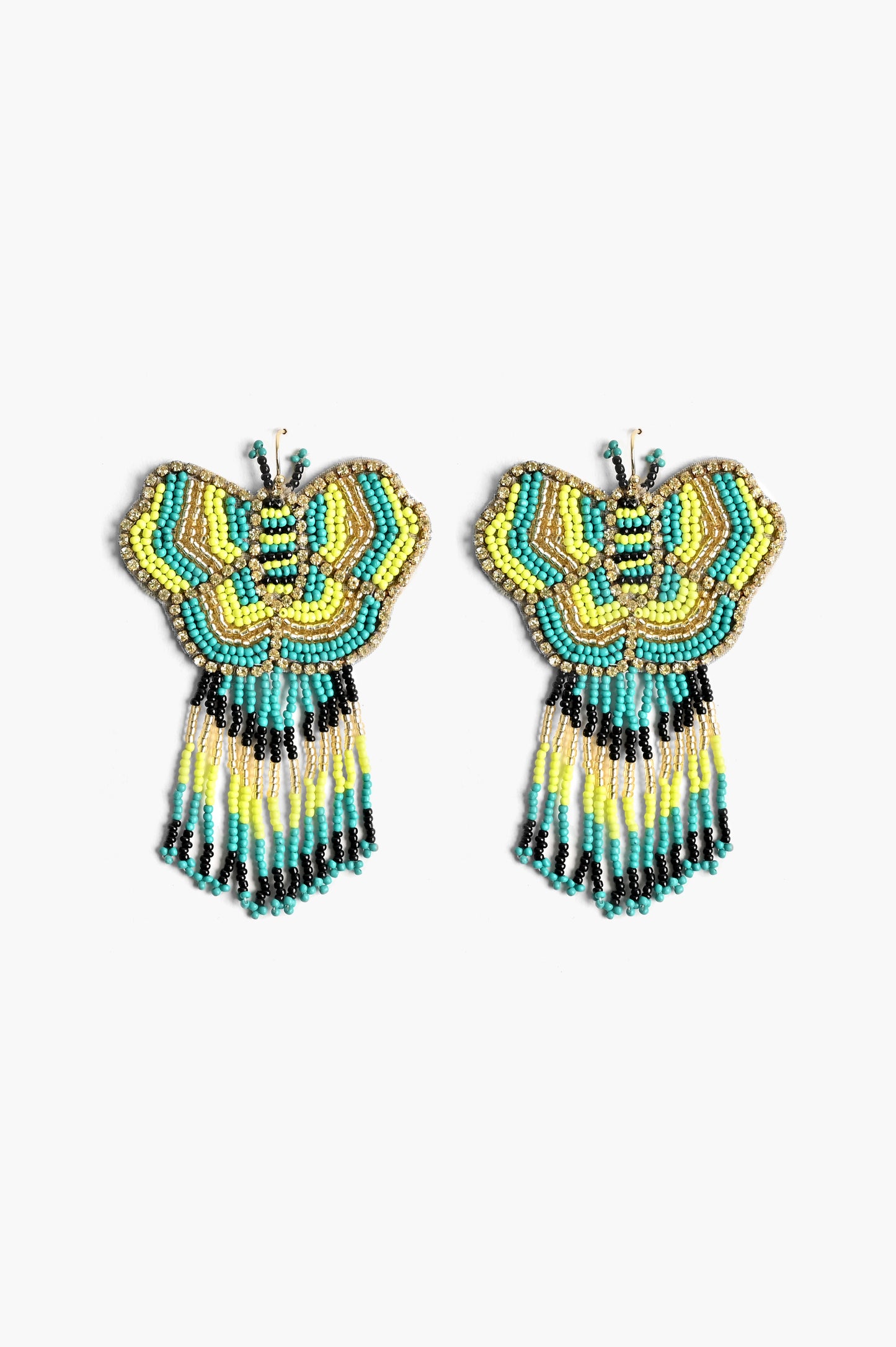 Green Beaded Butterfly Earrings