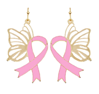 Breast Cancer Winged Ribbon Earrings