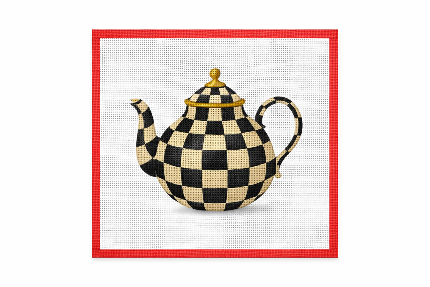 Black Check Teapot Printed Needlepoint Canvas
