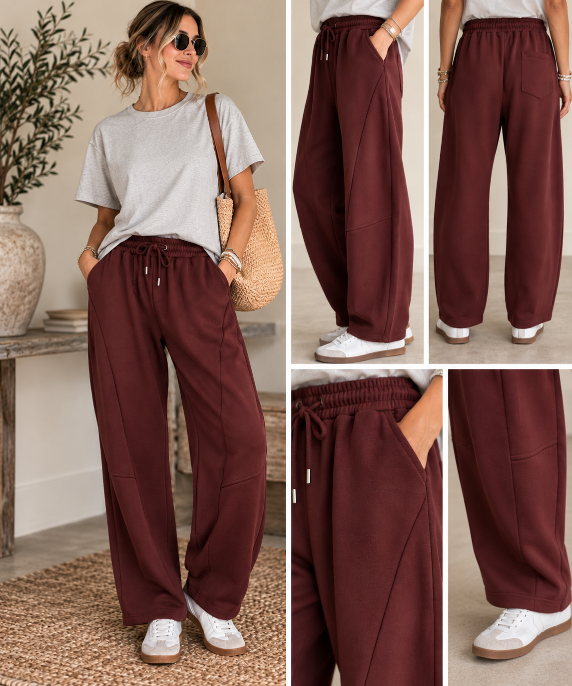 Burgundy Barrel Structured Sweatpant