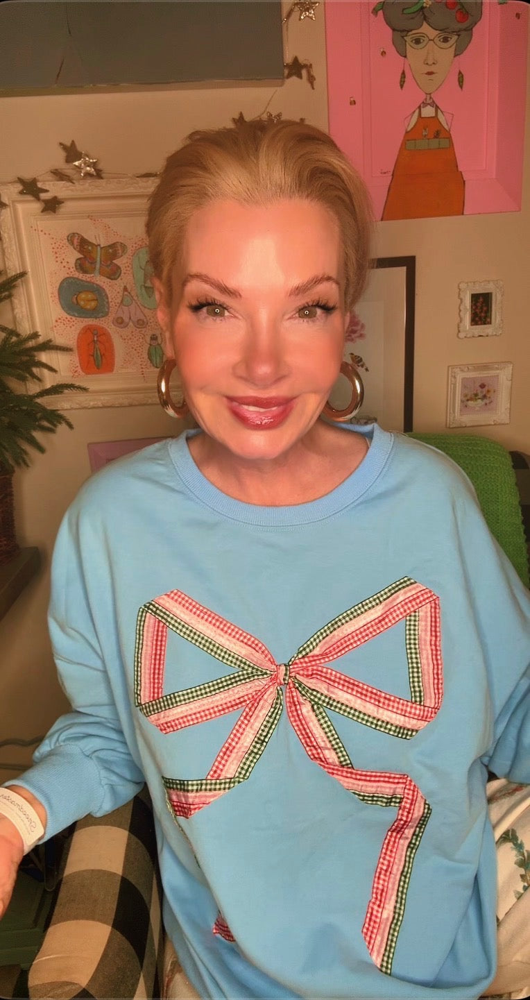 Mixed Gingham Bow Sweatshirt