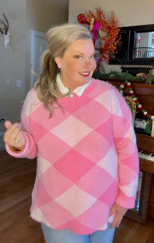 Pink Ice Diamond Pattern Sweater