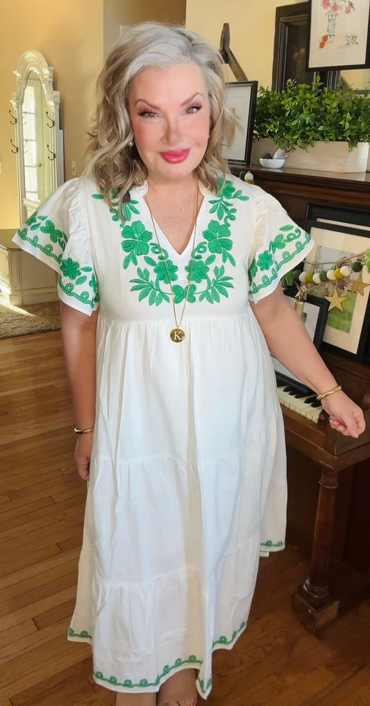 THML Flutter Sleeve Embroidery Dress