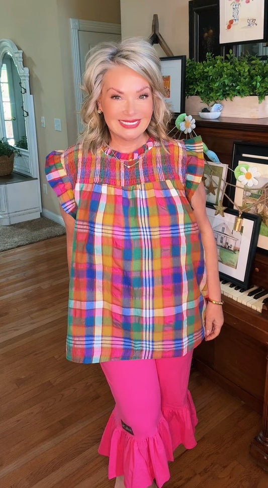 Vintage Plaid Smocked Top