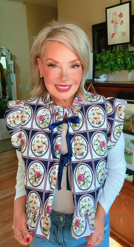 Floral Printed Bow Vest