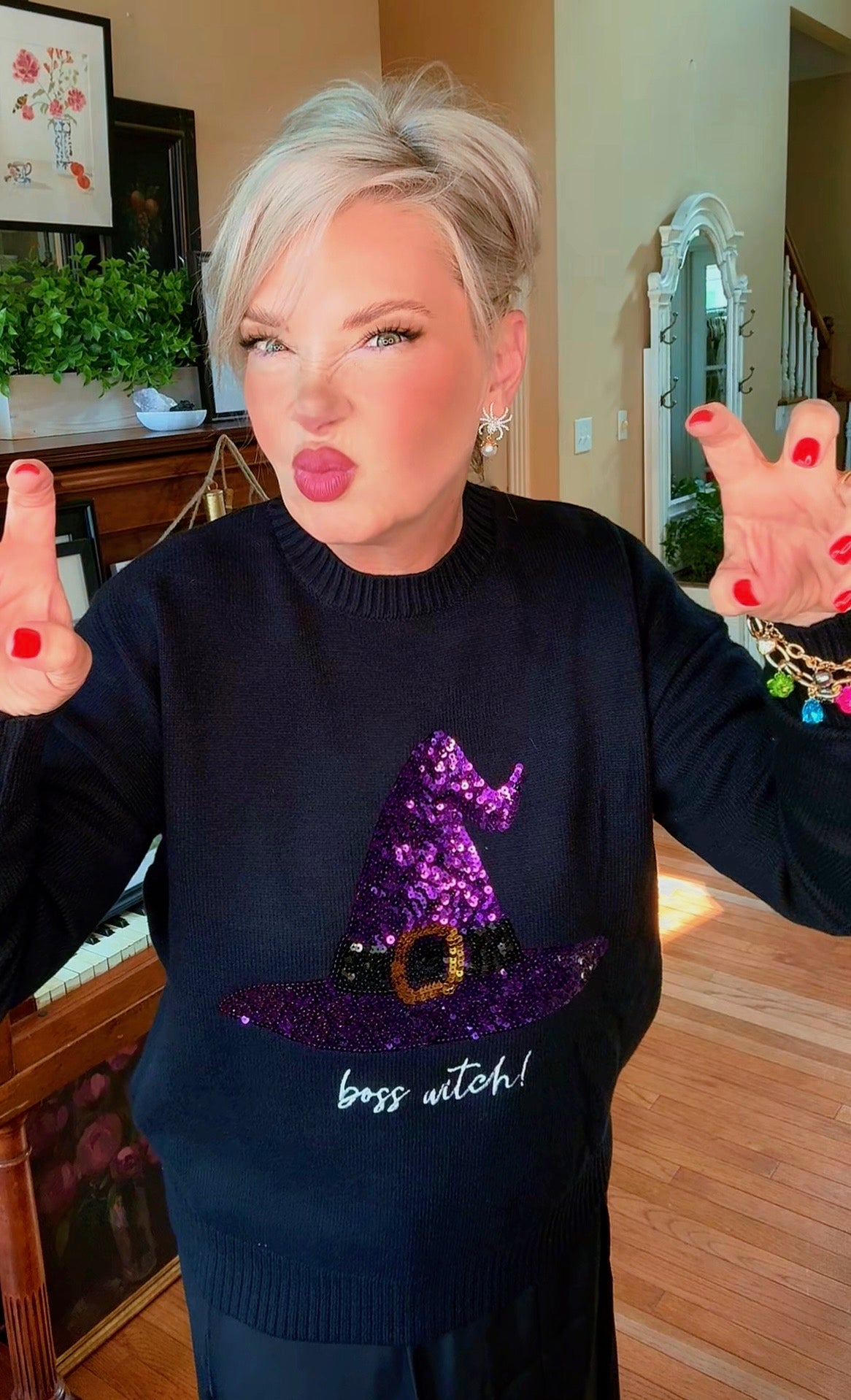 Boss Witch Sequin Halloween Sweater