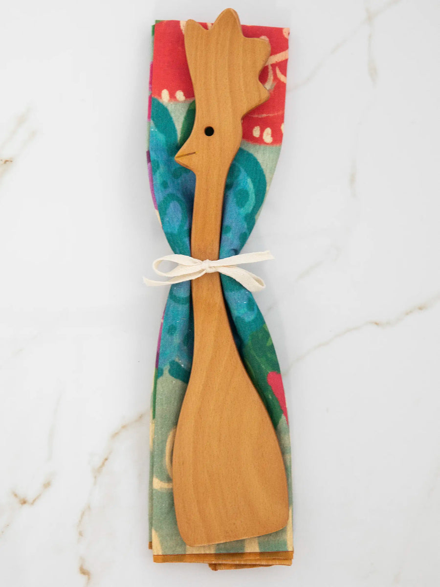 Wooden Chicken Spoon & Towel Set by Natural Life