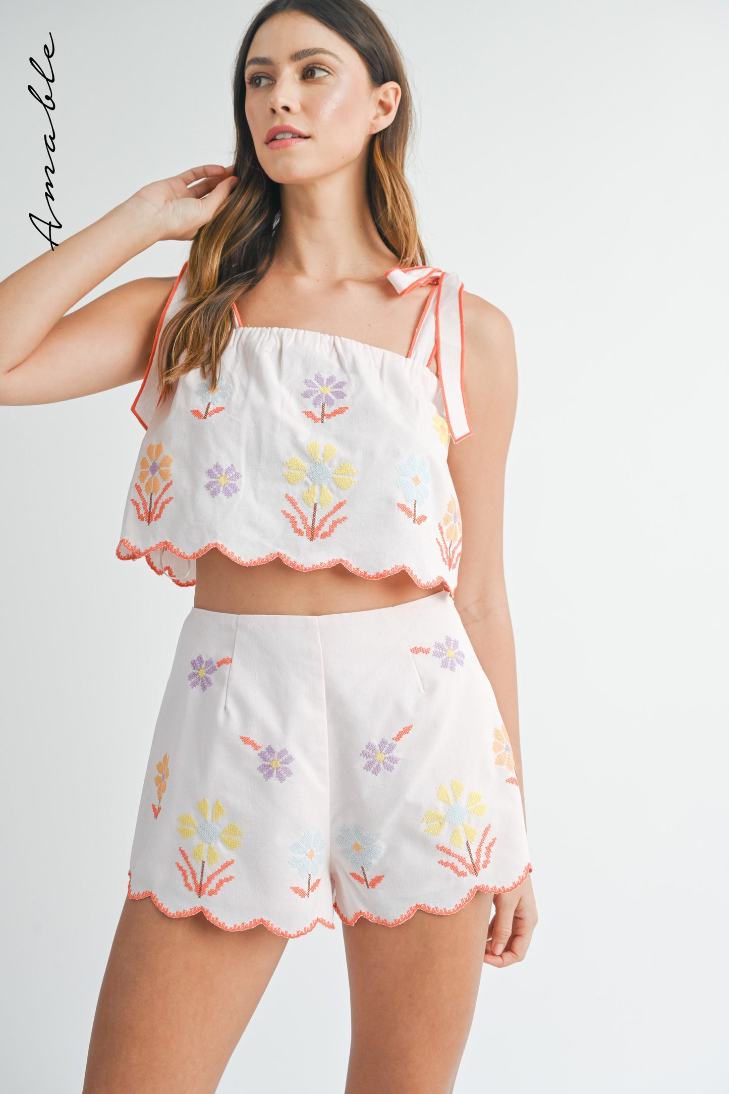 Sunny Days Classic Stitching Cropped Short Set