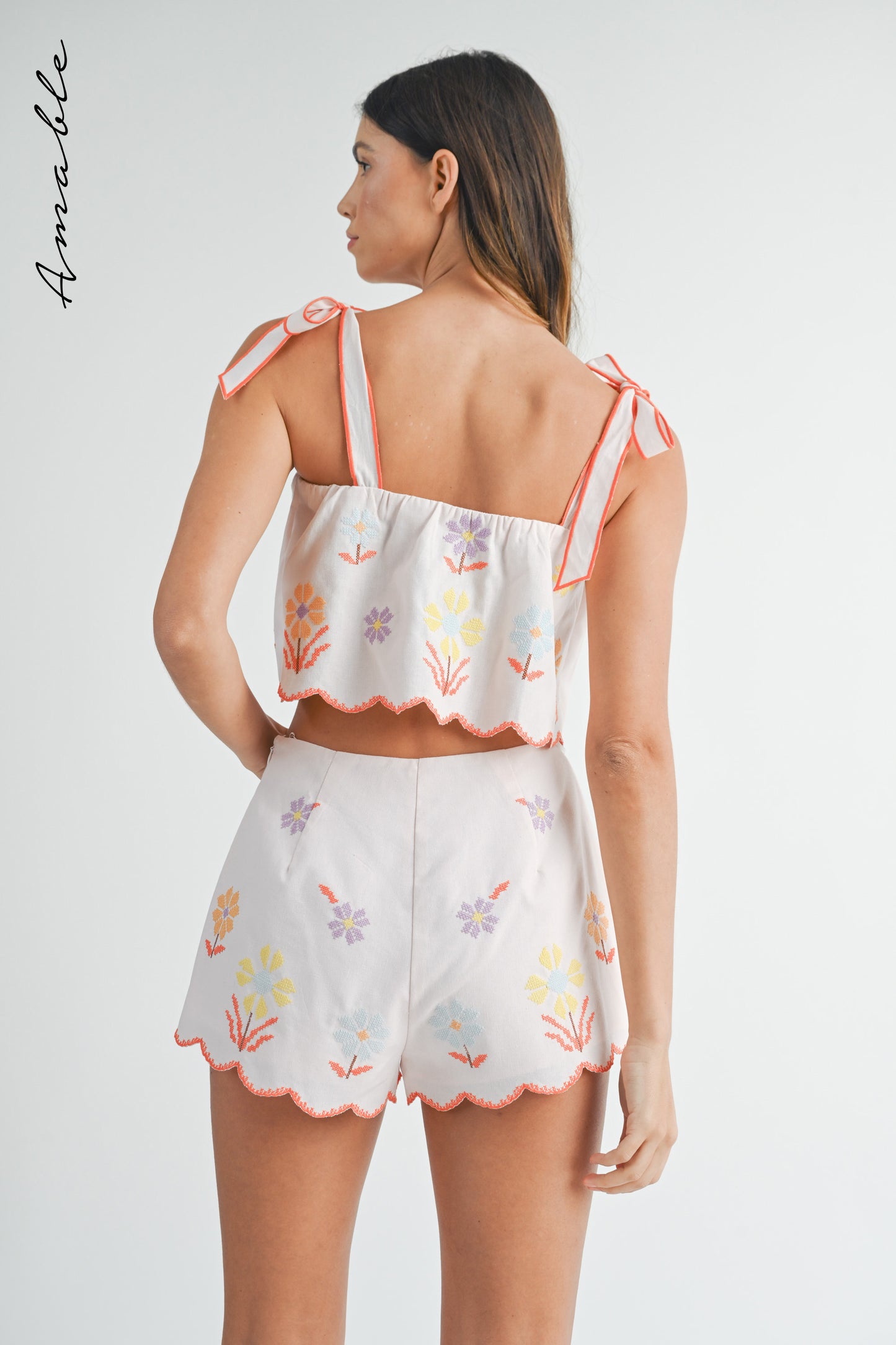 Sunny Days Classic Stitching Cropped Short Set
