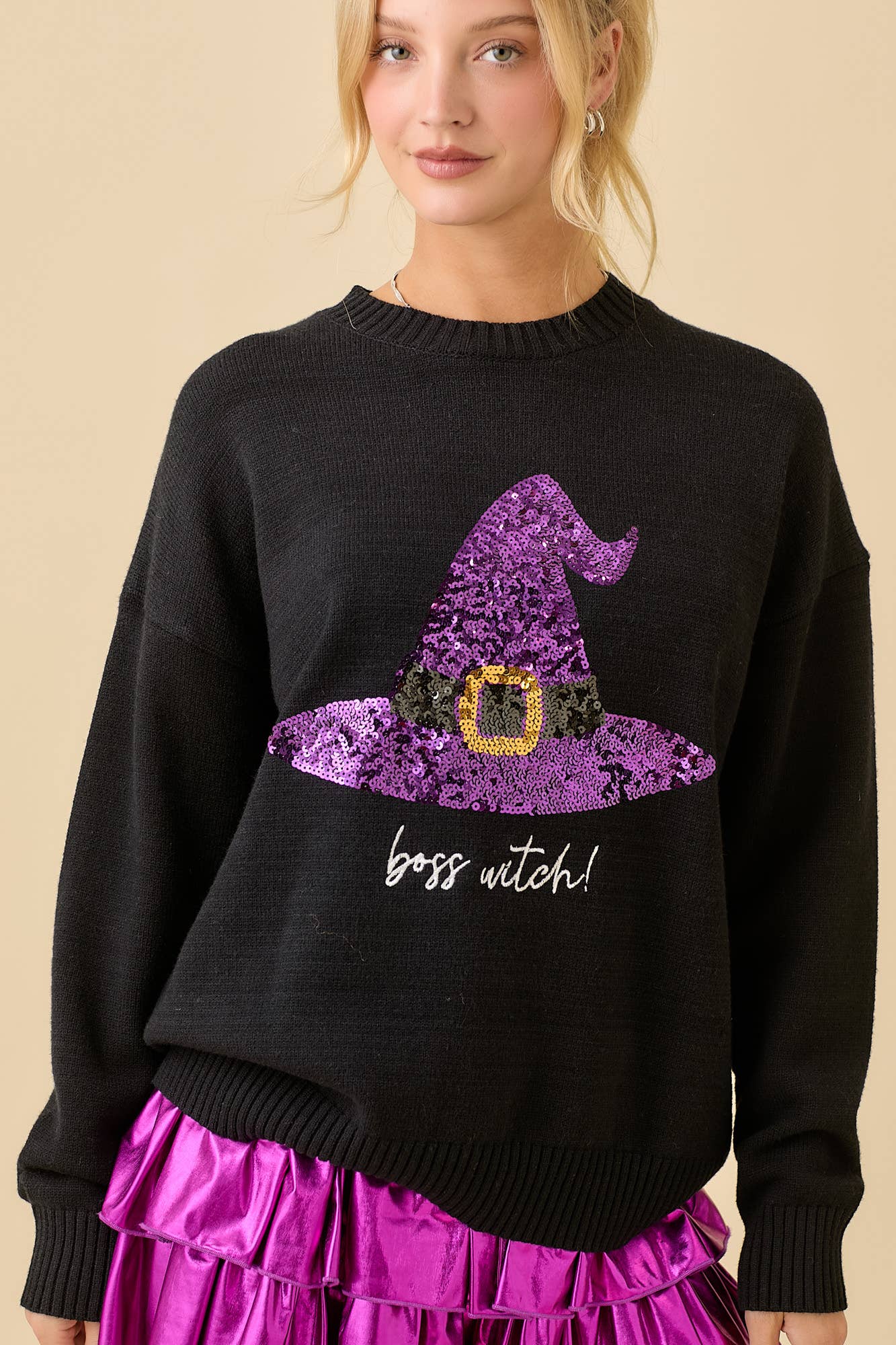 Boss Witch Sequin Halloween Sweater