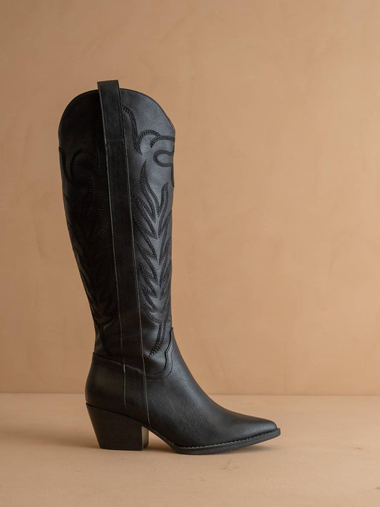 The Samara Black Embroidered Western Tall Boot