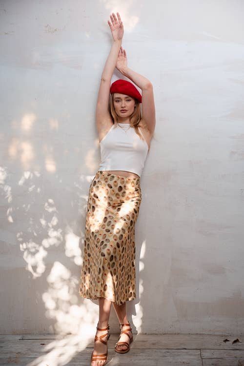 Olive Midi Print Skirt
