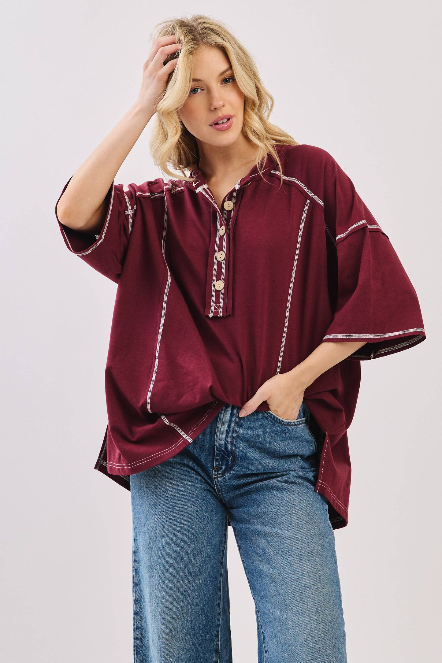 Relaxed Game Day Button Henley Tee