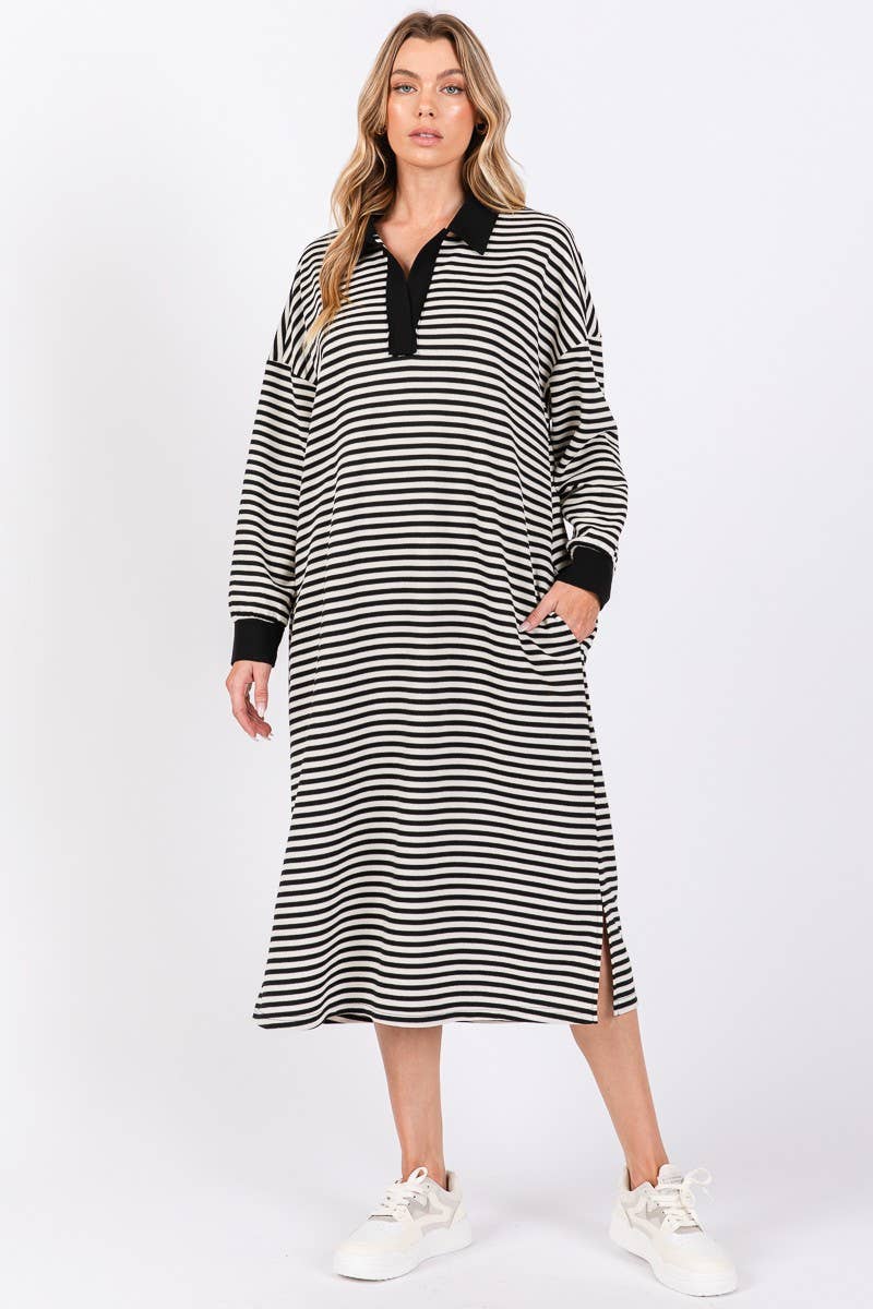 STRIPED KNIT OVERSIZED MAXI DRESS