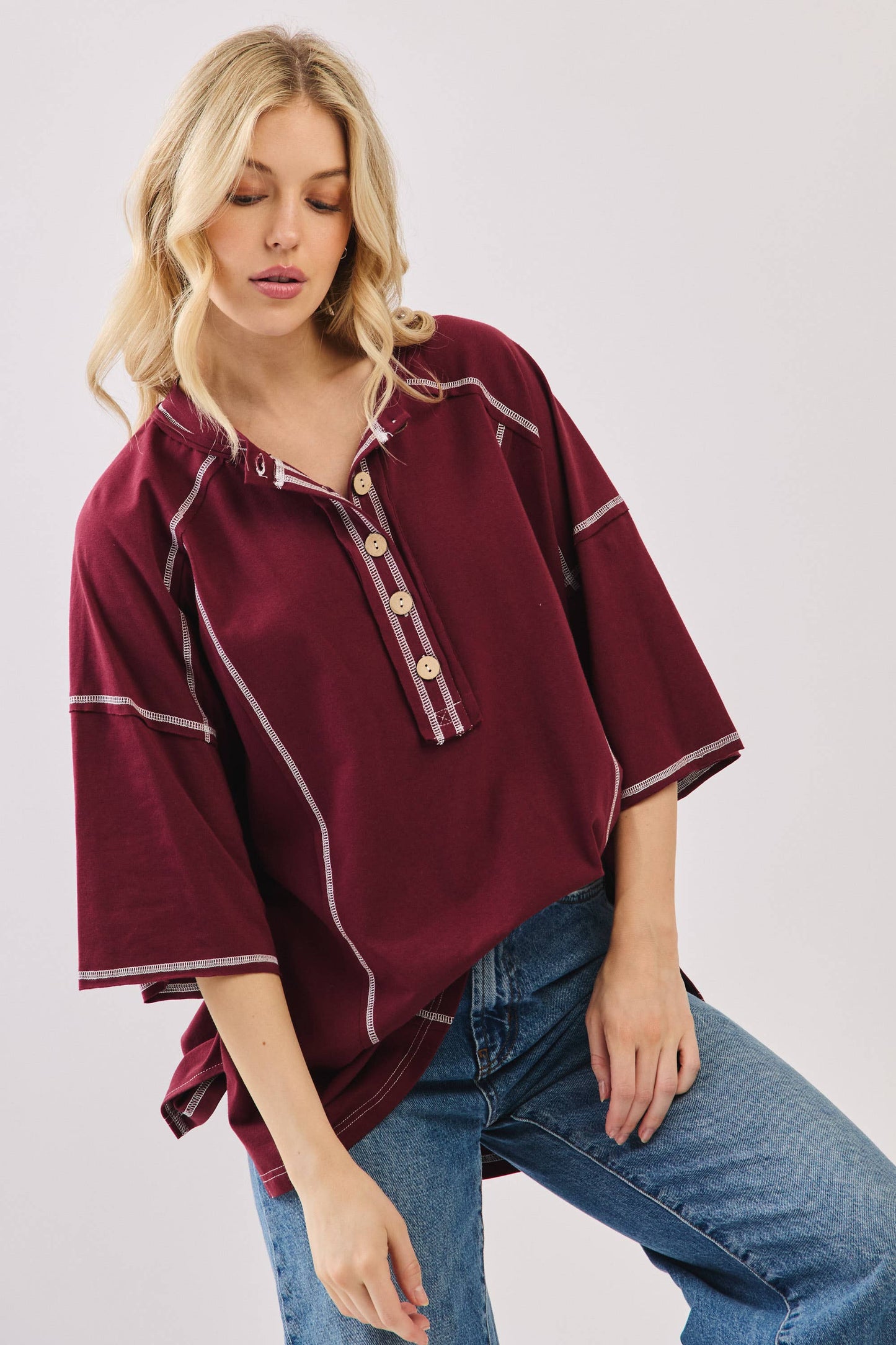 Relaxed Game Day Button Henley Tee