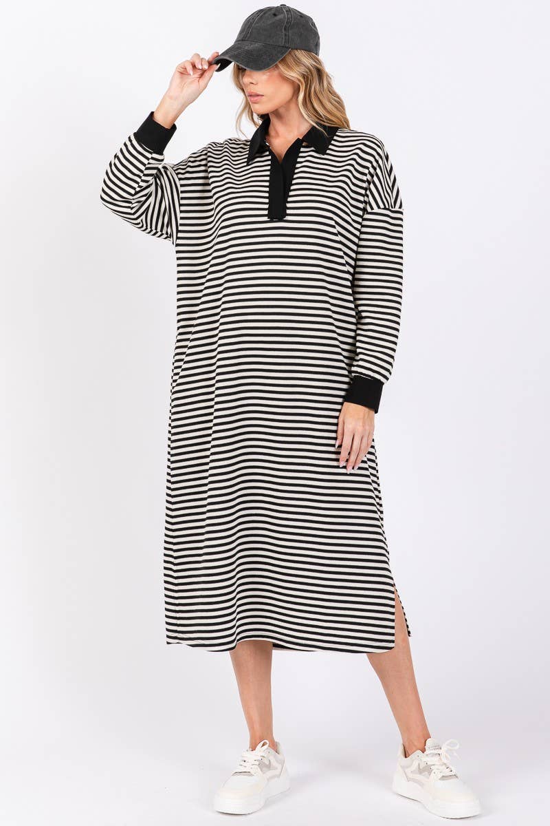 STRIPED KNIT OVERSIZED MAXI DRESS