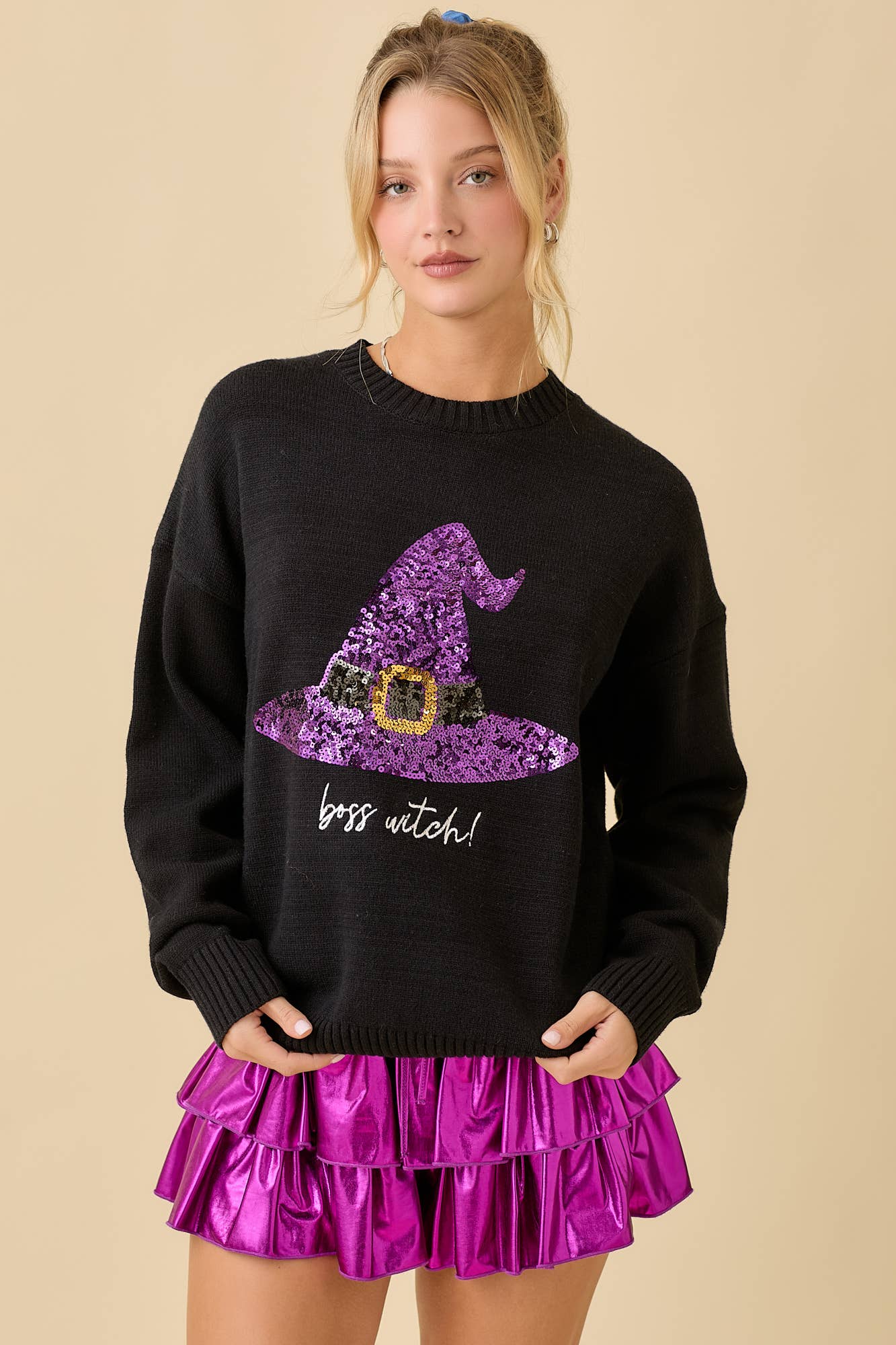 Boss Witch Sequin Halloween Sweater