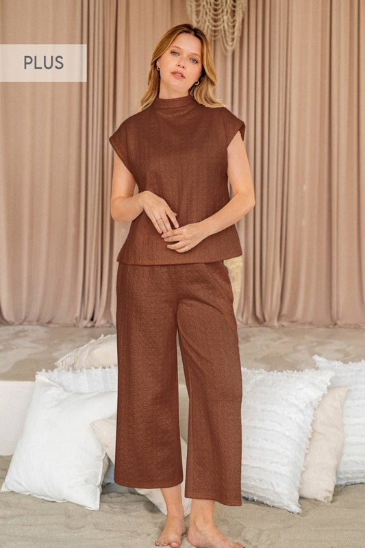 Cable Knit Jacquard Brown Set