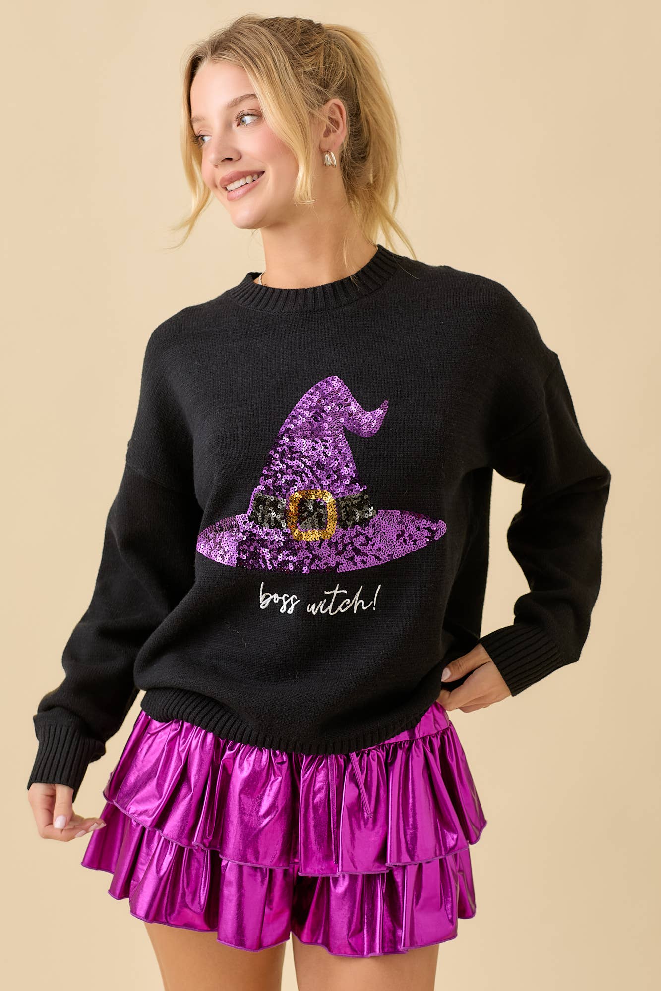 Boss Witch Sequin Halloween Sweater
