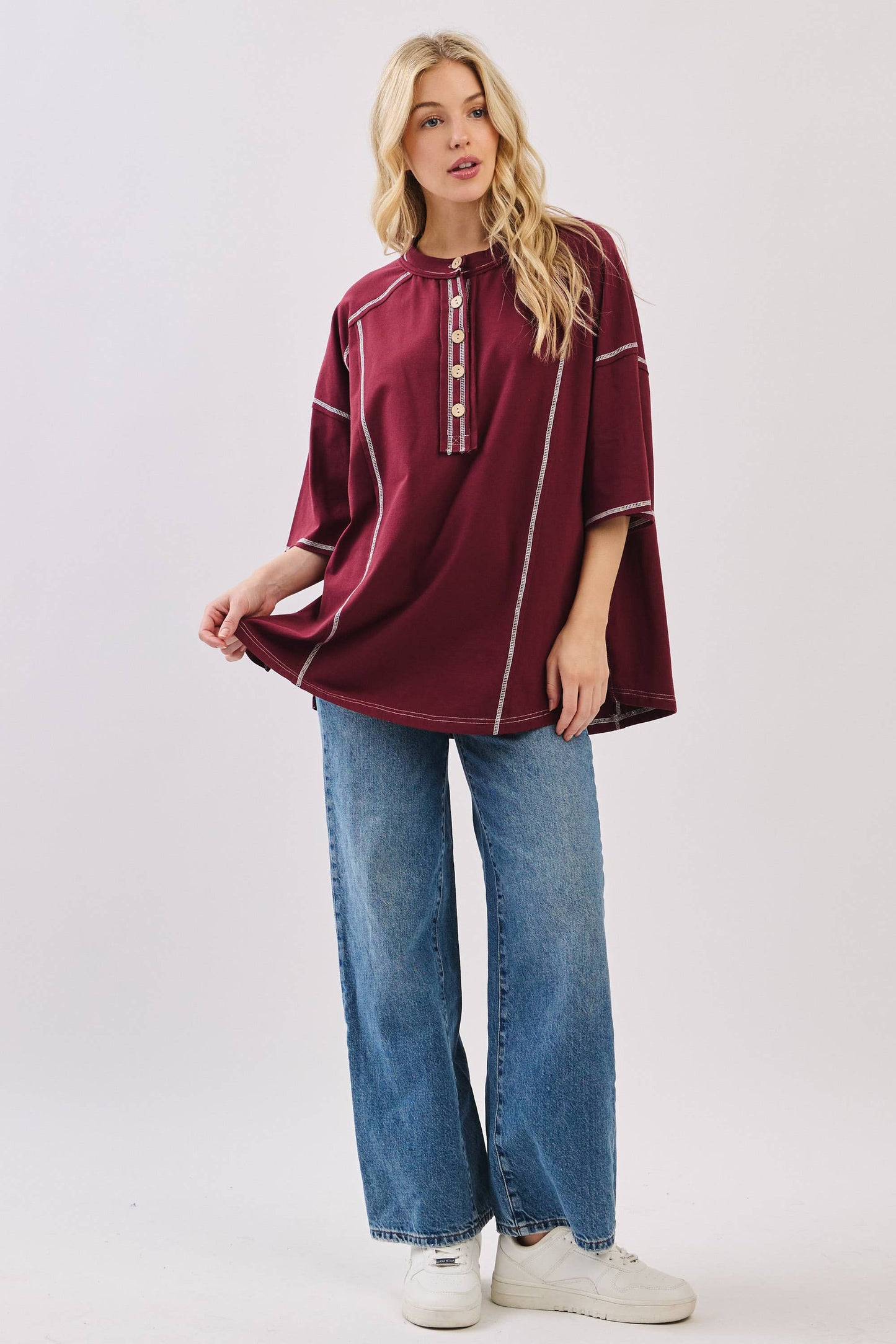 Relaxed Game Day Button Henley Tee