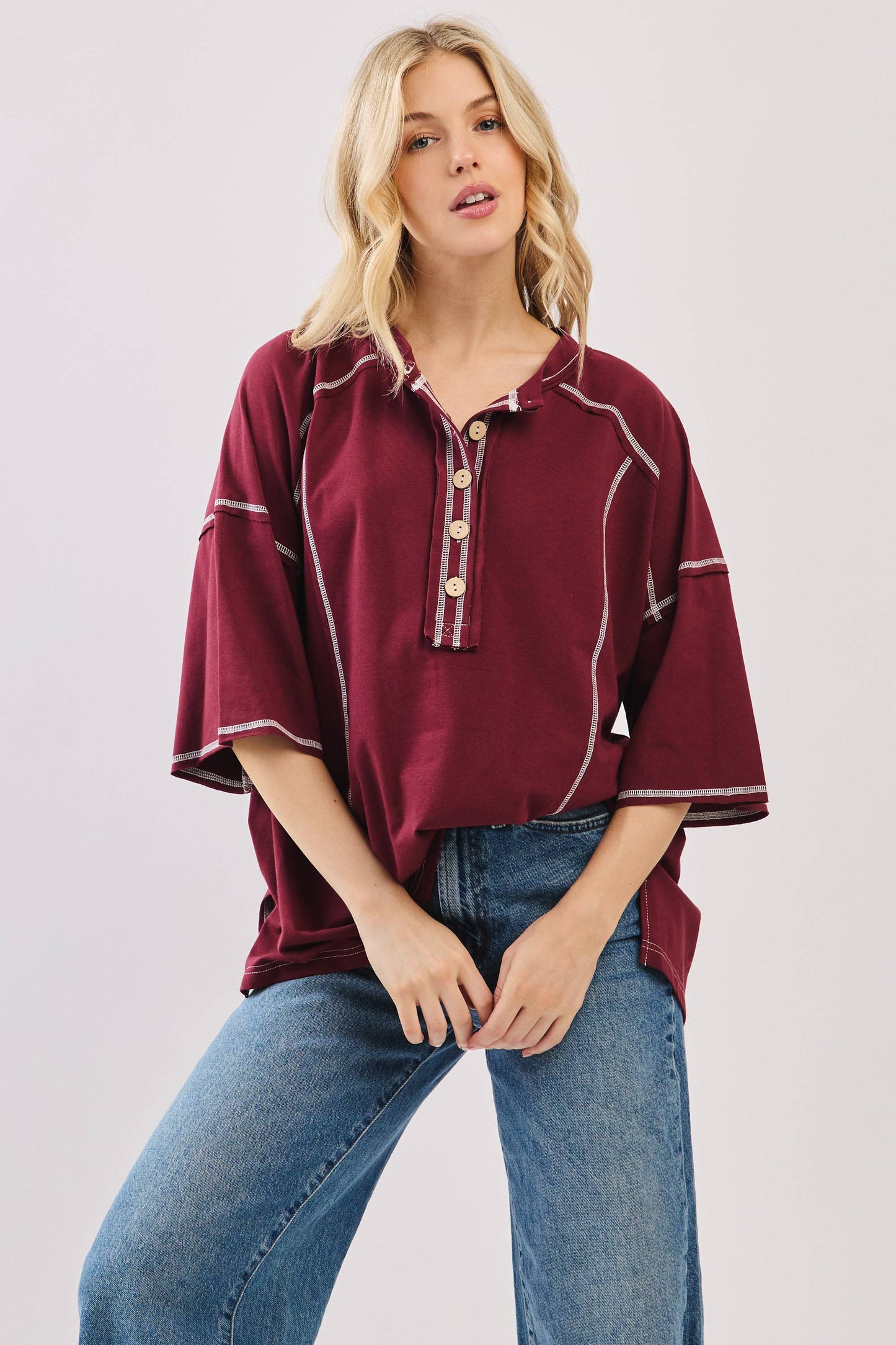 Relaxed Game Day Button Henley Tee