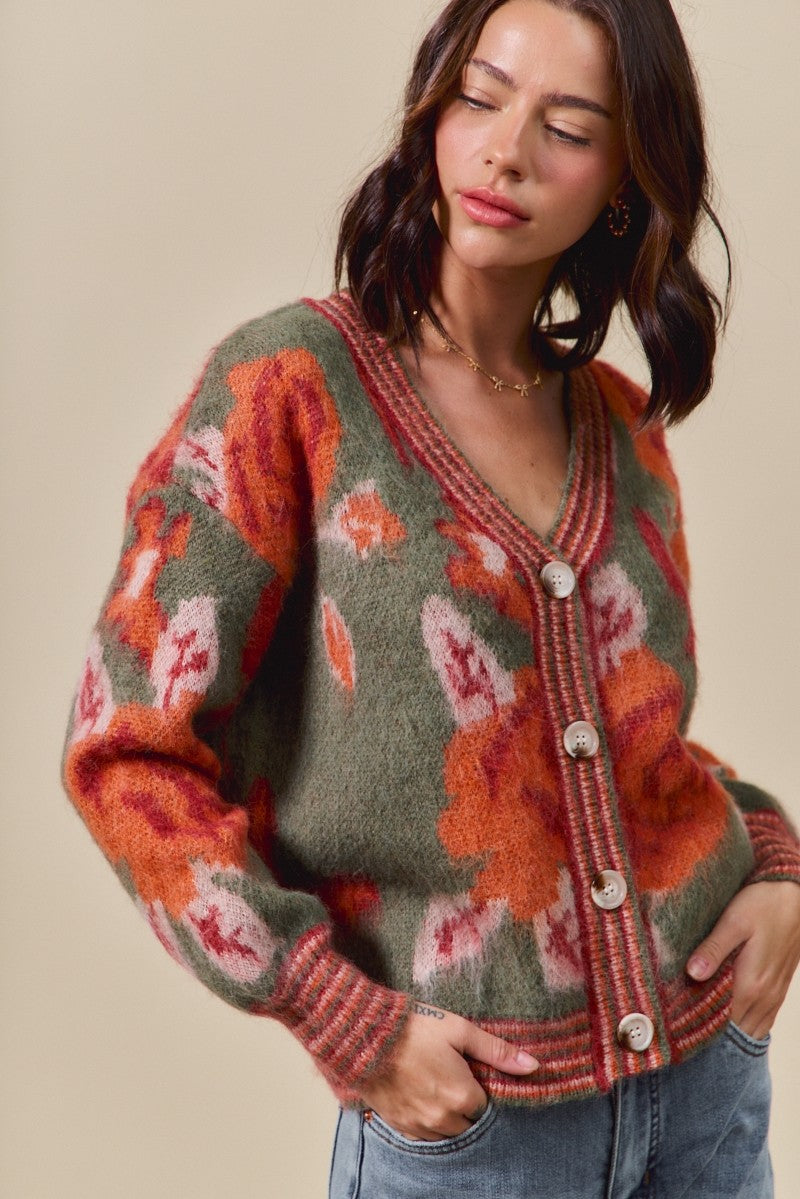 Floral Printed Sweater Cardigan