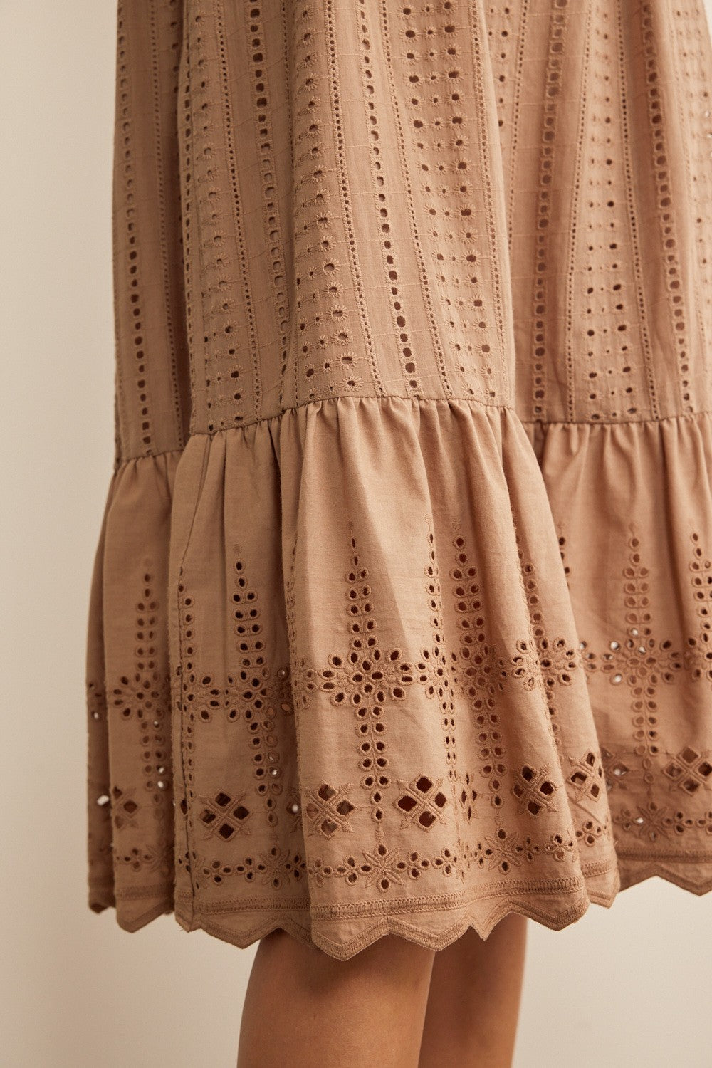 Mocha Eyelet Midi Dress