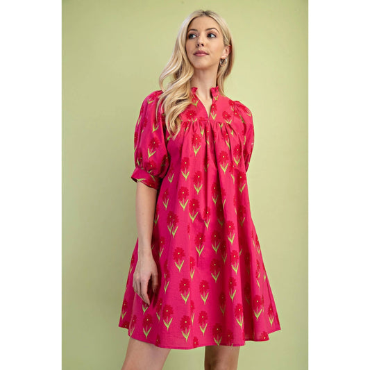 Fuchsia Floral Print Mini Dress