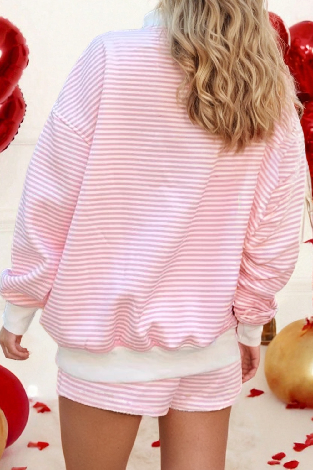 Oversize Stripe Mock Neck Sweatshirt and Shorts Set