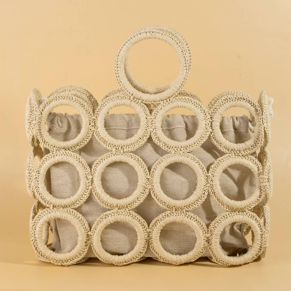Straw Round Pattern Mesh Handbag