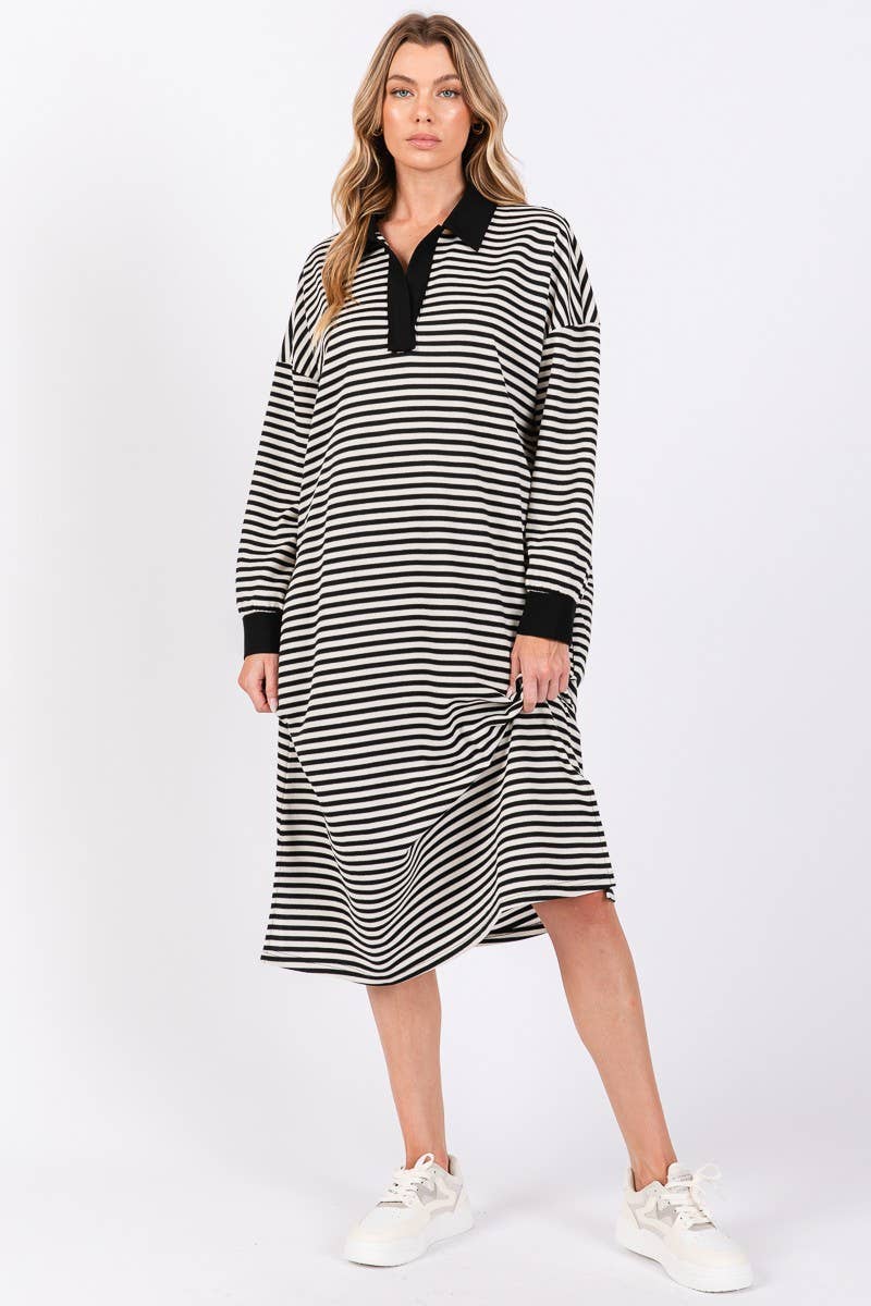 STRIPED KNIT OVERSIZED MAXI DRESS