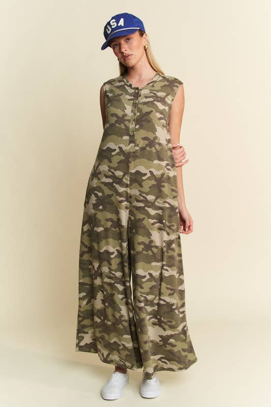 Camo Printed Wide Leg Jumpsuit