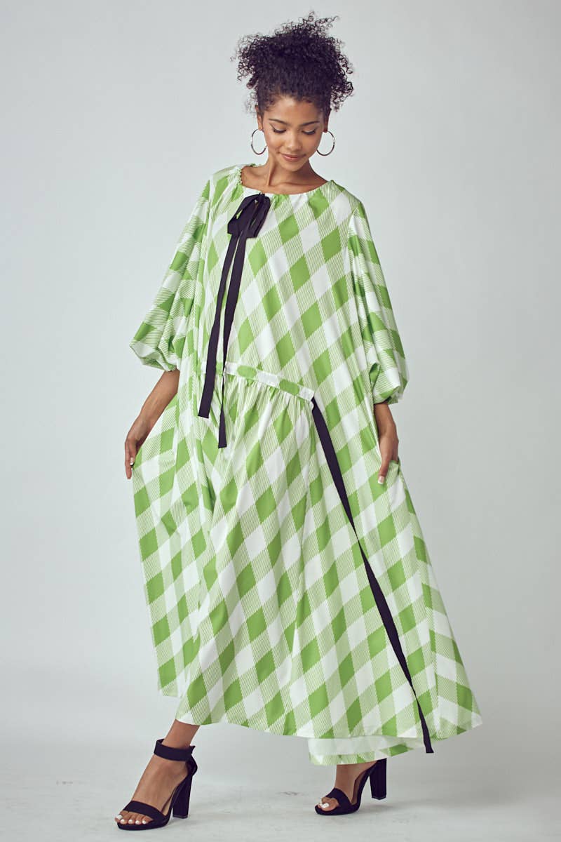 Green Balloon Sleeve Dress