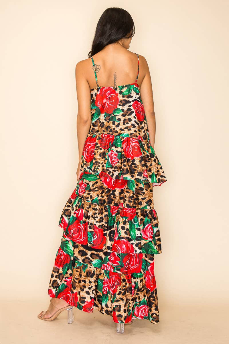 Bouquet of Roses Ruffle Maxi Dress