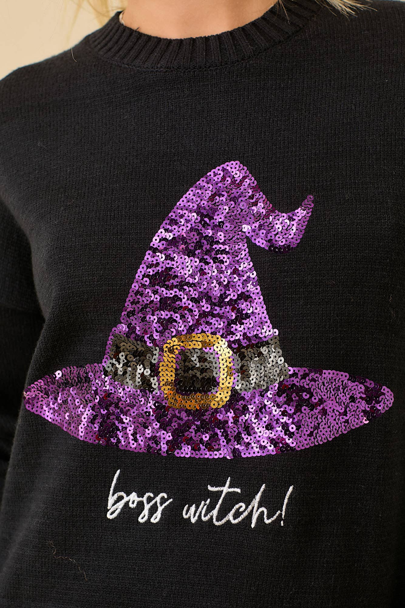 Boss Witch Sequin Halloween Sweater