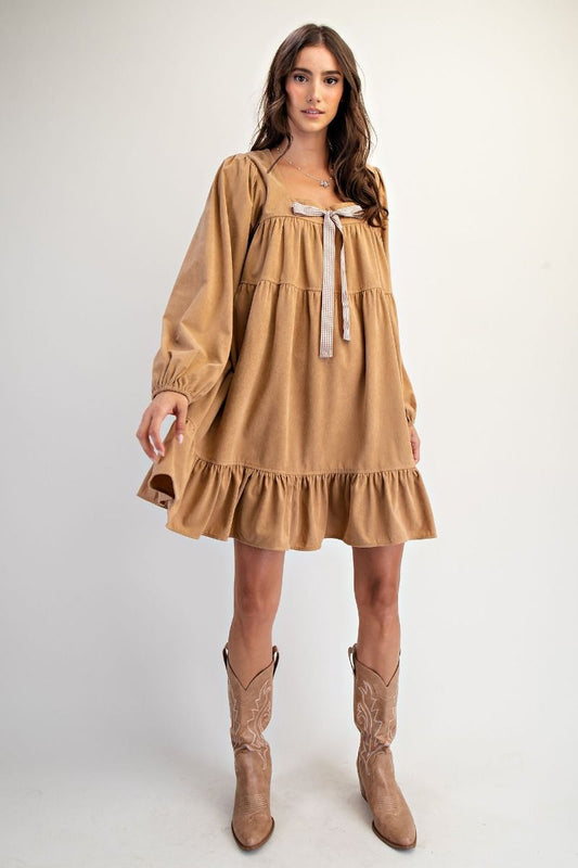 Babydoll Corduroy Ribbon Dress