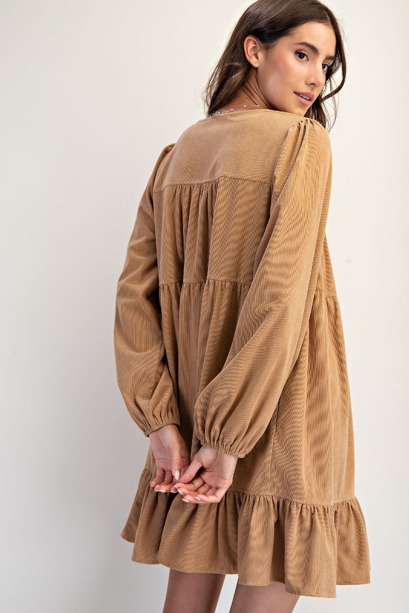 Babydoll Corduroy Ribbon Dress