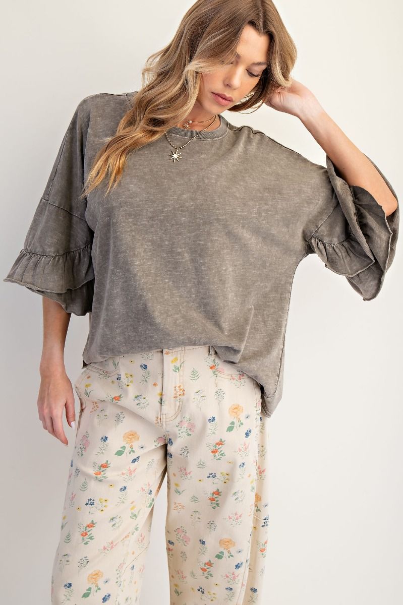 Mocha Ruffle Sleeve Top