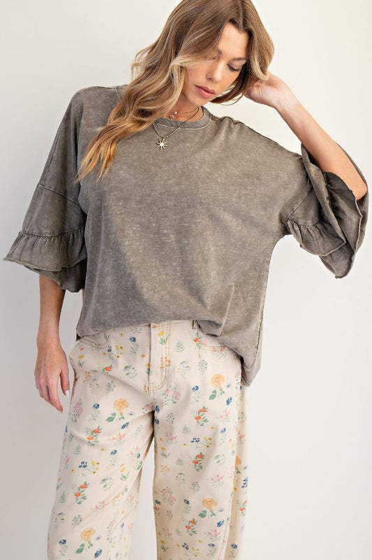 Mocha Ruffle Sleeve Top