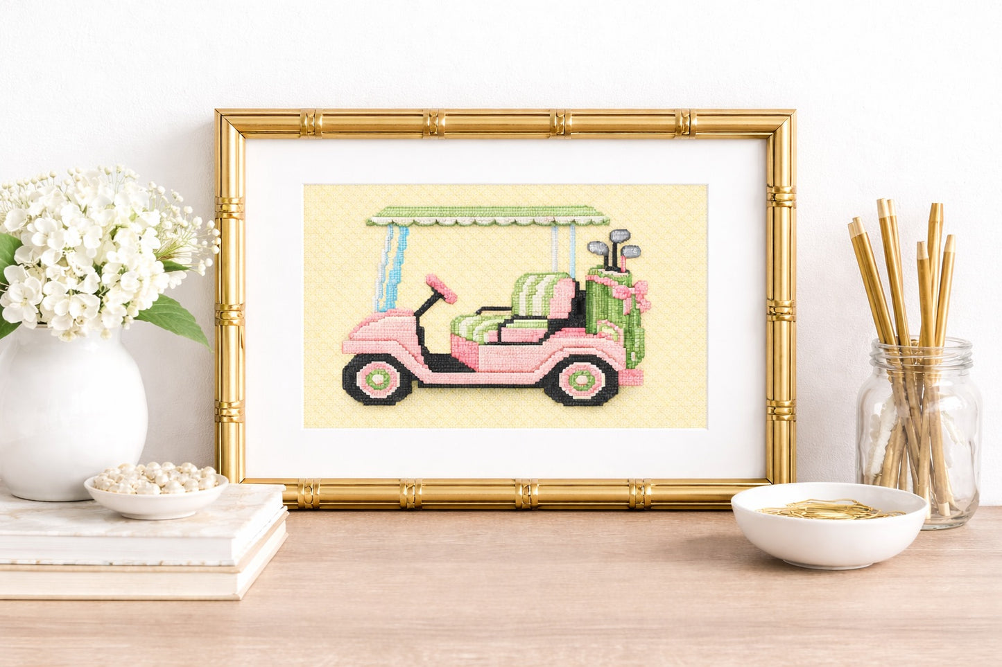 Palm Beach Golf Cart Printed Needlepoint Canvas