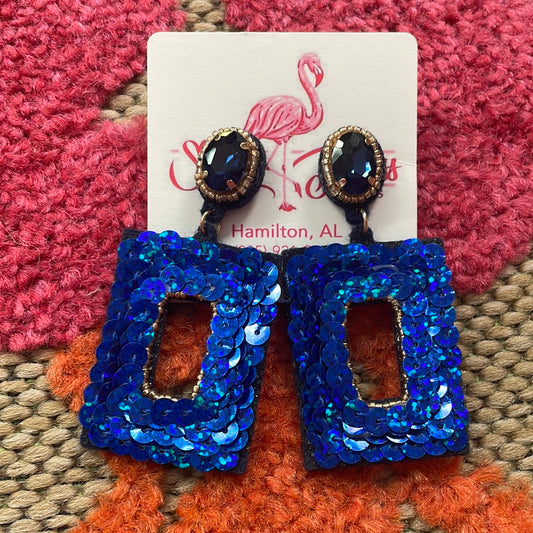 Blue Sequin Square Earrings