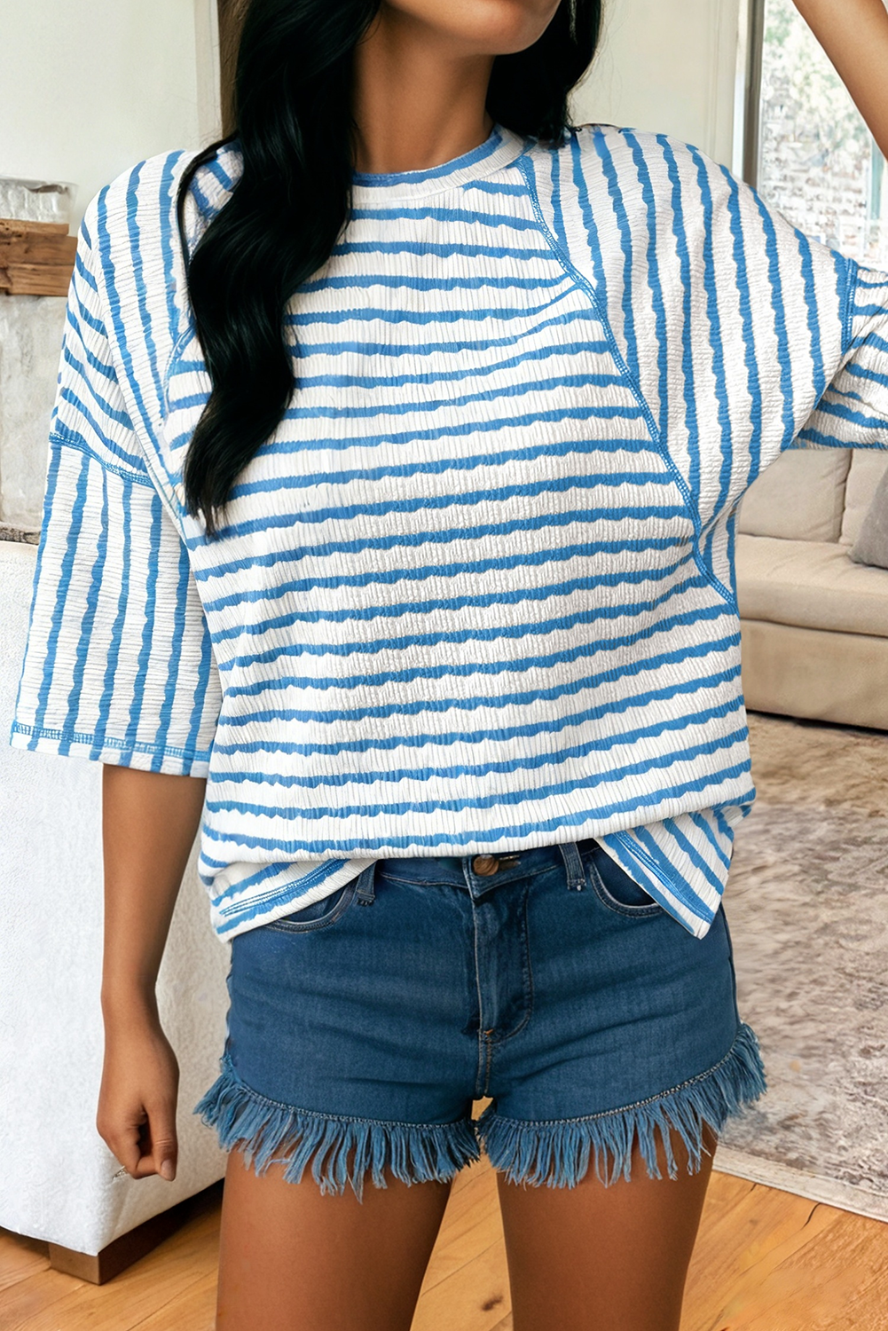 Texture Stripe Knit Half Sleeve Top