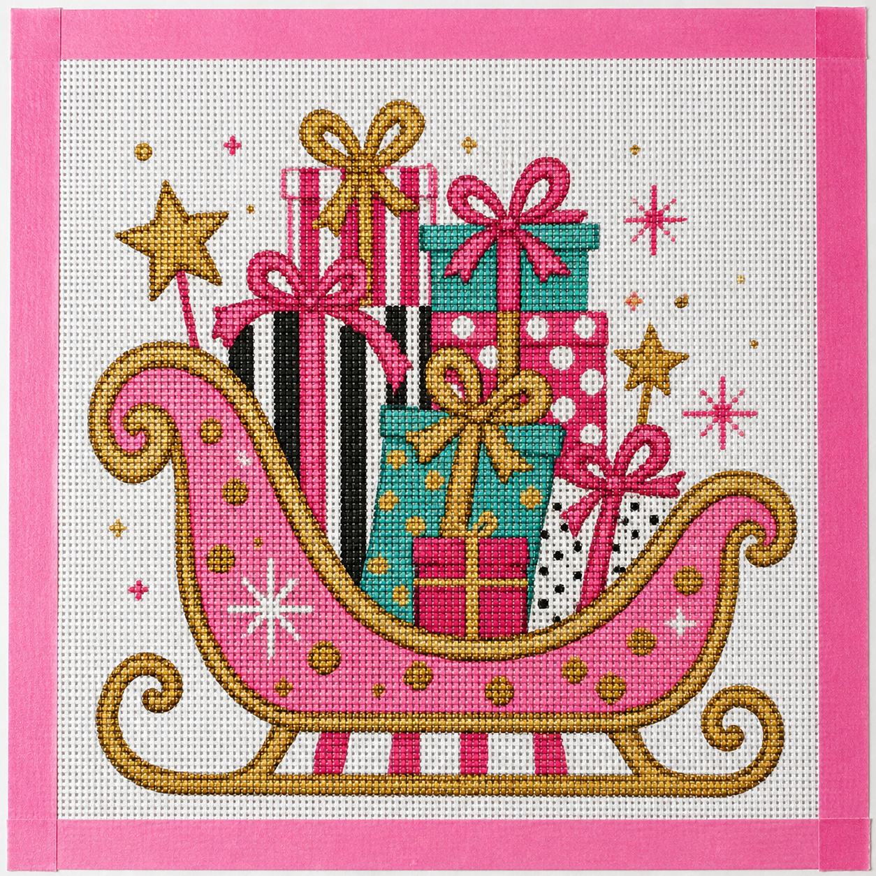 Whimsy Christmas Sleigh Printed Needlepoint Canvas