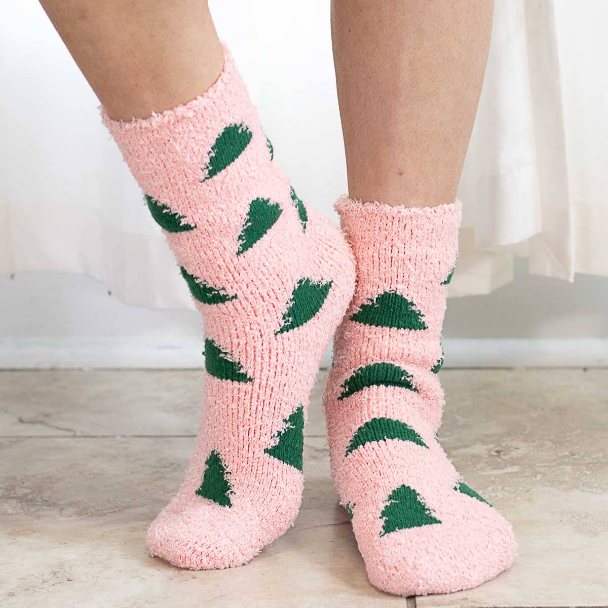 Women's  Christmas Tree Snuggle Socks   Pink/Green  One Size