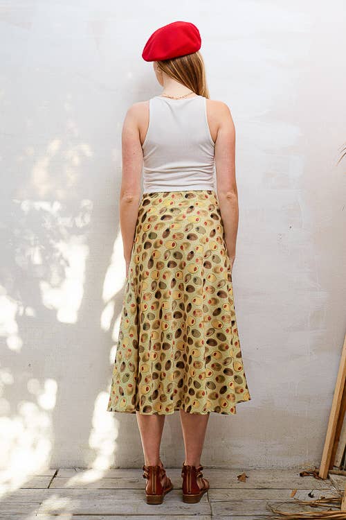 Olive Midi Print Skirt