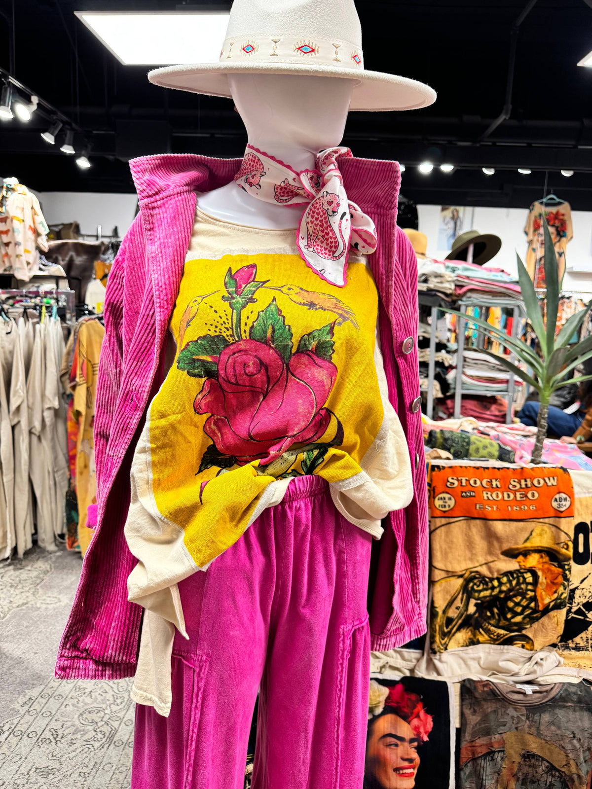 Colorful Patchwork Rose Print Tee